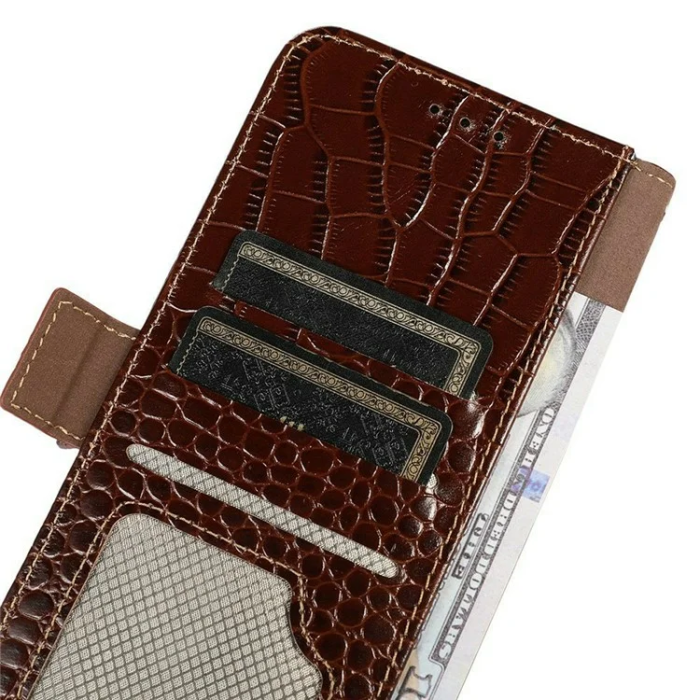 A-One Brand - iPhone 17 Pro Max Plånboksfodral Äkta läder Crocodile Texture