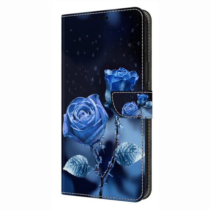 OEM - Samsung Galaxy S26 Fodral Mönstertryck Ställ Läder Flip - Blå Rosor