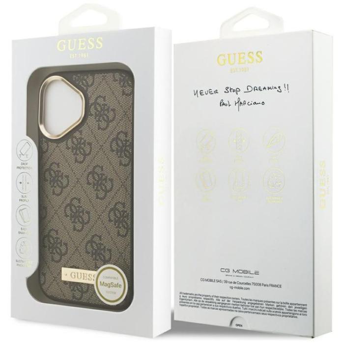 Guess - Guess iPhone 17 Mobilskal MagSafe 4G Logo Plate - Brun