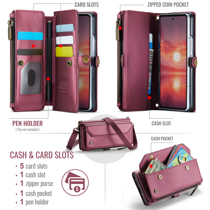 Caseme - CASEME Galaxy Z Fold 7 Plånboksfodral Med Remmar - Röd