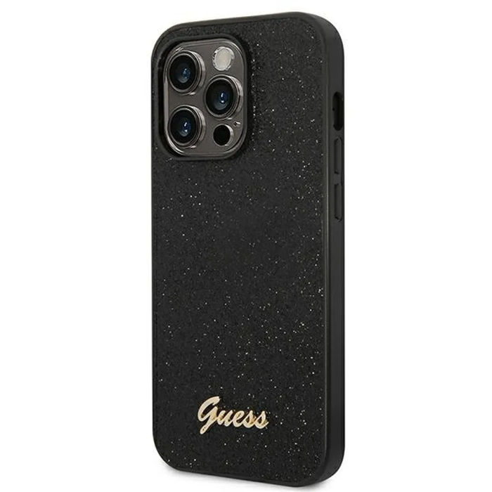UTGATT1 - GUESS iPhone 14 Pro Skal Glitter Flakes Script Metal Logo