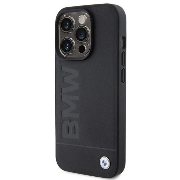 BMW - BMW iPhone 15 Pro Mobilskal Magsafe Läder Hot Stamp - Svart