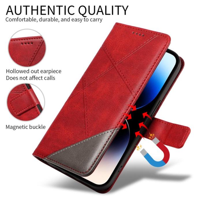 OEM - Samsung Galaxy S26 Ultra Fodral Äkta Läder Geometrisk Design - Röd