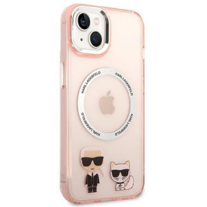 KARL LAGERFELD - Karl Lagerfeld iPhone 14 Plus Skal Magsafe Karl & Choupette Aluminum - Rosa