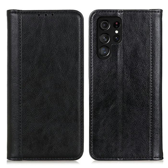 OEM - Samsung Galaxy S26 Ultra Plånboksfodral Äkta Läder Litchi Textur - Svart