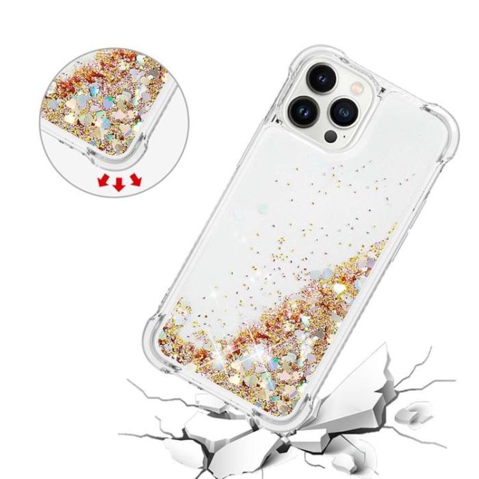 OEM - iPhone 14 Pro Max Skal Liquid Floating Glitter - Guld