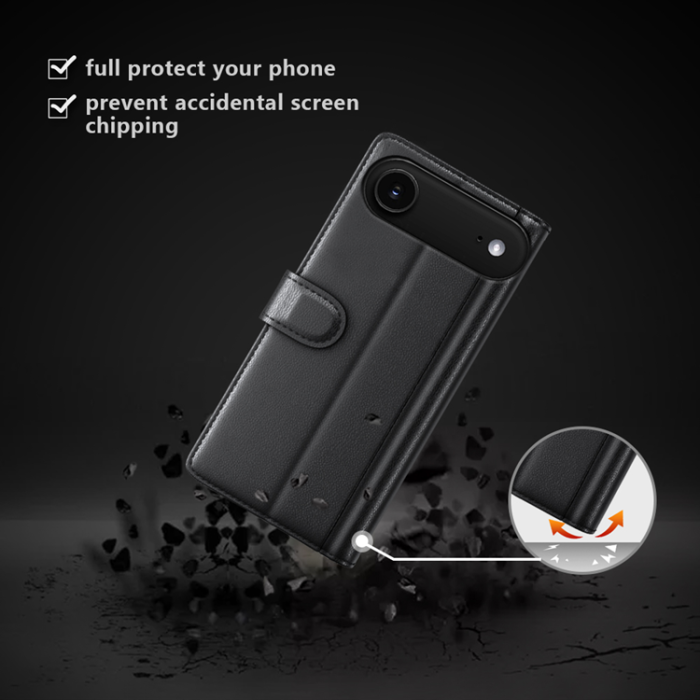 A-One Brand - iPhone 17 Air Plånboksfodral Äkta Läder - Svart