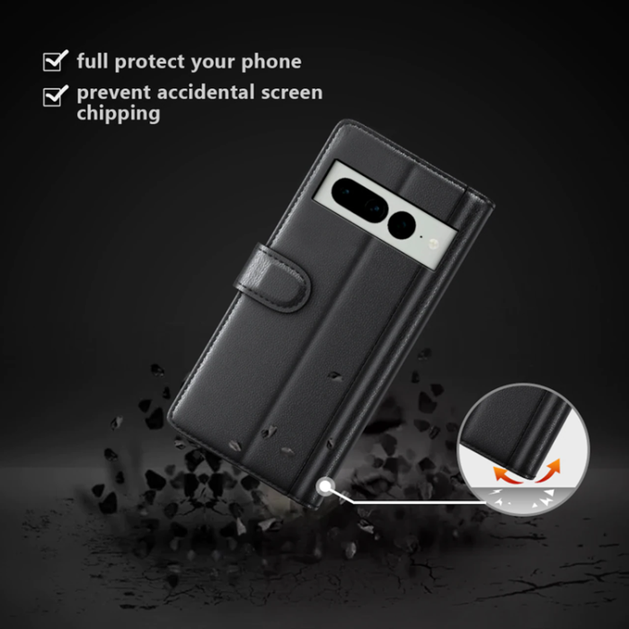 A-One Brand - Google Pixel 7 Pro Plånboksfodral Äkta Läder - Svart