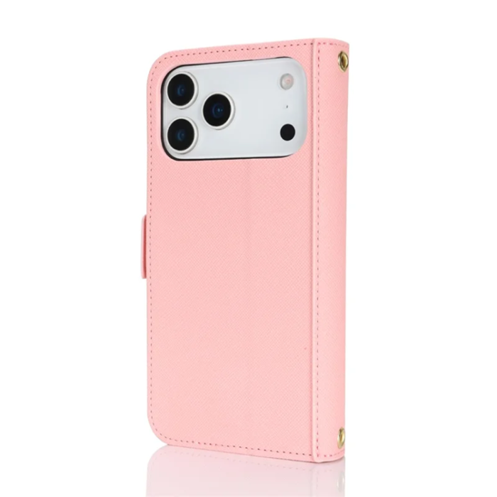 A-One Brand - iPhone 17 Pro Plånboksfodral Cross Texture med Axelrem - Roséguld