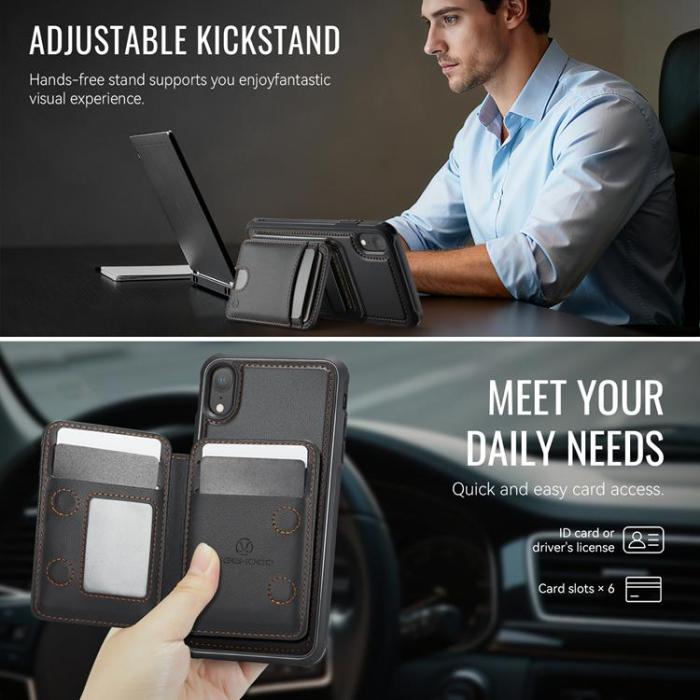 OEM - JEEHOOD Mobilskal till iPhone XR Konstläder MagSafe med Kortfack - Svart