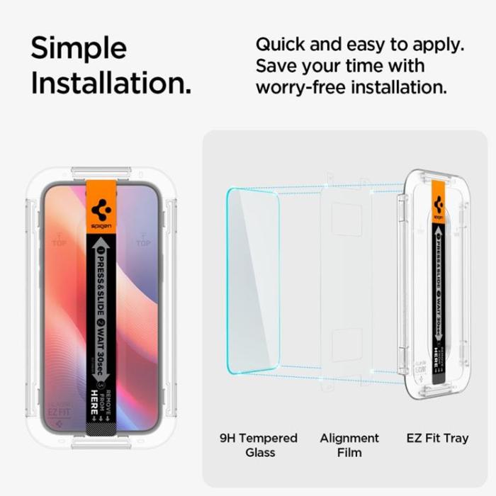 Spigen - Spigen iPhone 15/16 Härdat Glas Skärmskydd 'EZ' Fit - Clear