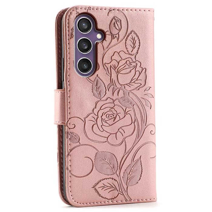 OEM - Samsung Galaxy A37 Plånboksfodral Konstläder Ställ Impräntad Ros - Roséguld