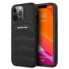 AMG - AMG &Auml;kta L&auml;der Debossed Lines Skal iPhone 13 Pro Max - Svart