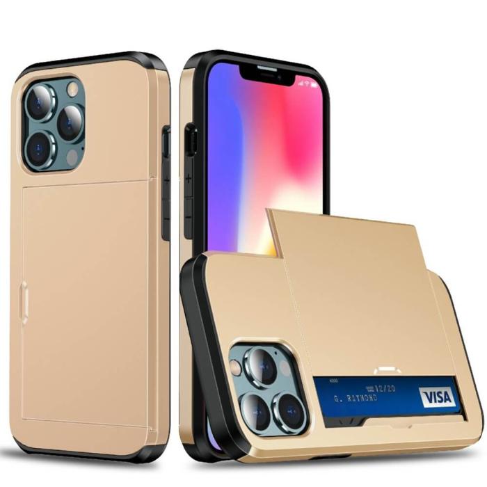 OEM - Hybrid Skal med Kortplats till iPhone 13 Pro Max - Guld