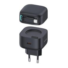 USAMS - USAMS Väggladdare 1xUSB-C m utdragbar kabel PD+QC 35W GaN - Svart