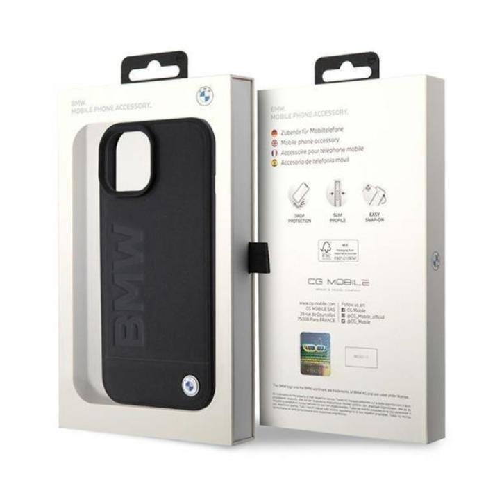 BMW - BMW iPhone 15 Skal Magsafe Läder Hot Stamp - Svart