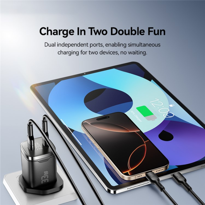 ESSAGER - ESSAGER GaN Snabbladdare 33W 2x USB-C PD med LED UK - Svart