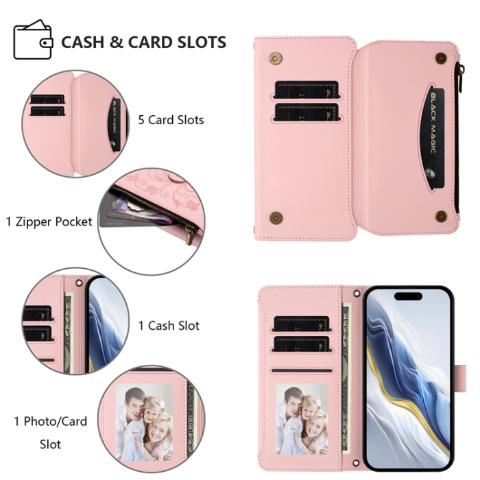 A-One Brand - iPhone 17 Pro Max Plånboksfodral Butterfly Floral Imprint - Rosa