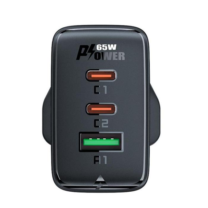 Acefast - Acefast UK Väggladdare 65W 1xUSB Till 2xUSB-C - Svart
