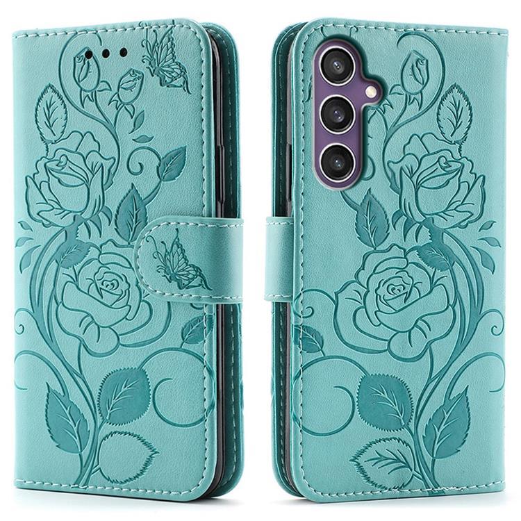 Galaxy S26 Plus Konstläder Plånboksfodral Imprinted Rosa Butterfly - Grön (Grön) | 2353 | AlltMobil
