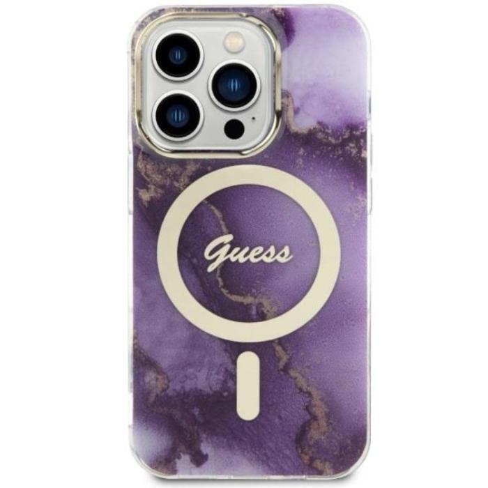 Guess - Guess iPhone 14 Pro Mobilskal MagSafe Guld Marble - Lila