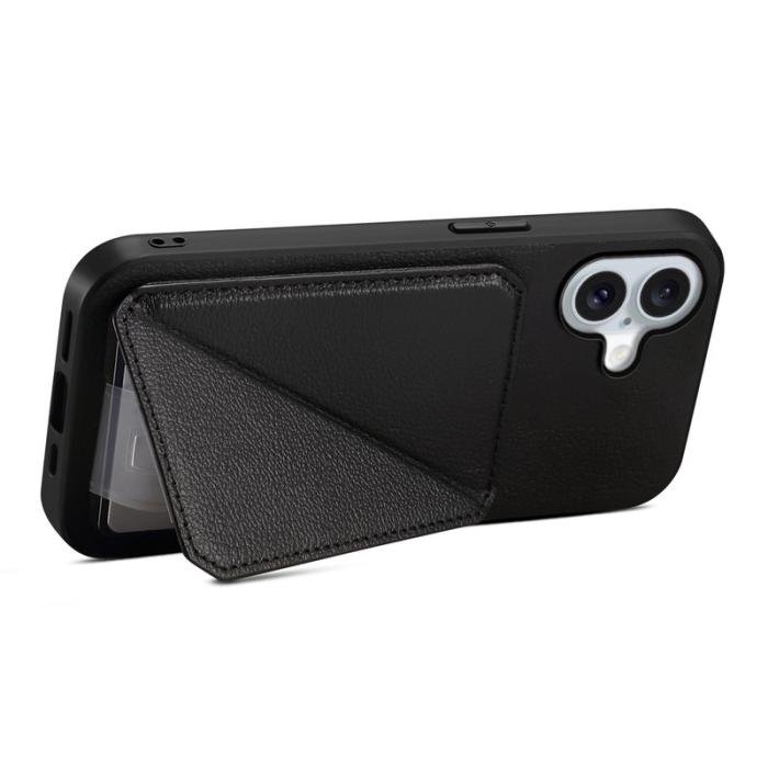 DENIOR - DENIOR D04 iPhone 16 Fodral Konstläder Ställ - Svart