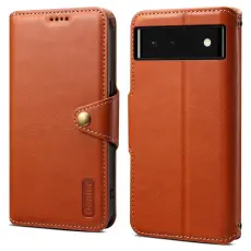 DENIOR - DENIOR Google Pixel 6 St&ouml;tt&aring;ligt Pl&aring;nboksfodral Konstl&auml;der - Brun