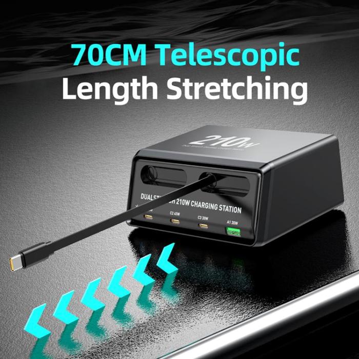 OEM - Bordsladdare 210W GaN USB-A + 3xTyp-C Strömstation WLX-60E