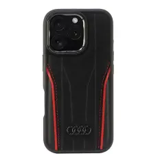 Audi - Audi iPhone 16 Pro Mobilskal MagSafe Äkta Läder - Svart