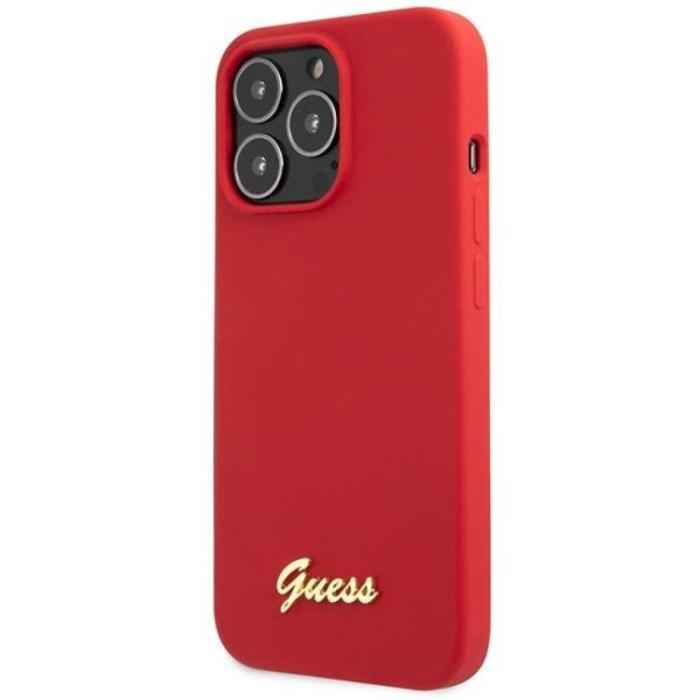 Guess - Guess iPhone 13 Pro Max Mobilskal Silicone Script Gold Logo - Röd