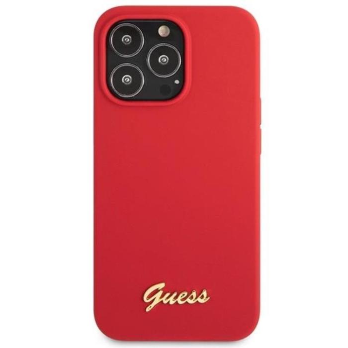 Guess - Guess iPhone 13 Pro Max Mobilskal Silicone Script Gold Logo - Röd