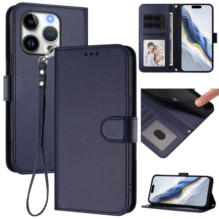 A-One Brand - iPhone 16 Pro Max Plånboksfodral Läder med Handledsrem - Blå
