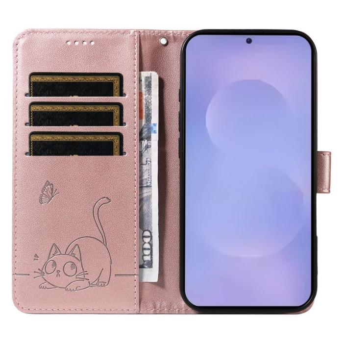 OEM - Mobilskal till Samsung Galaxy S26+ Kattmönster Prägling KonstLäder - Roséguld
