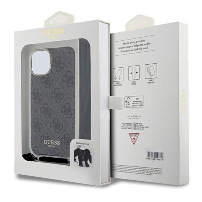 Guess - Guess iPhone 15/14/13 Mobilskal Crossbody Cord Print - Svart
