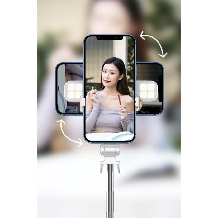 OEM - Selfiestick / Tripod fjärrkontroll med LED light - Vit
