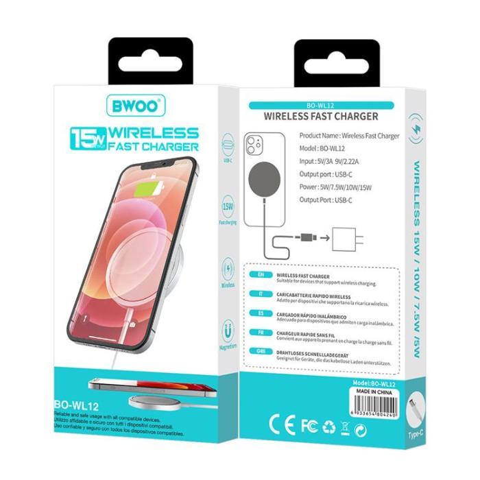 BWOO - BWOO Magnetisk Trådlös Laddare 15W WL-12 - Vit