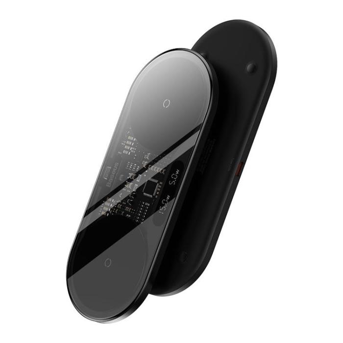 BASEUS - Baseus 2-in-1 Trådlös Laddare Digital LED Display 20W - Svart
