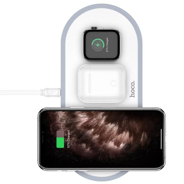 Hoco - Hoco 3in1 Trådlös Snabbladdare Apple Watch, iPhone, Airpods - Vit