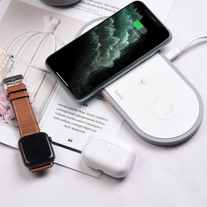 Hoco - Hoco 3in1 Trådlös Snabbladdare Apple Watch, iPhone, Airpods - Vit