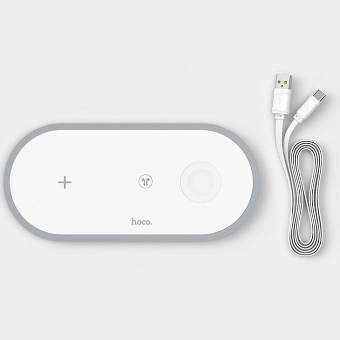 Hoco - Hoco 3in1 Trådlös Snabbladdare Apple Watch, iPhone, Airpods - Vit