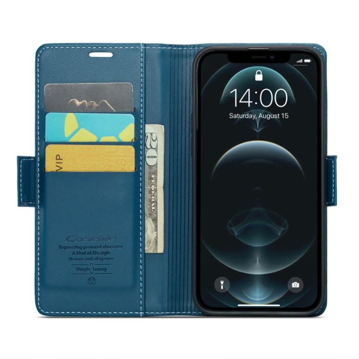 Caseme - CASEME Plånboksfodral Konstläder för iPhone 12 Pro Max - Blå
