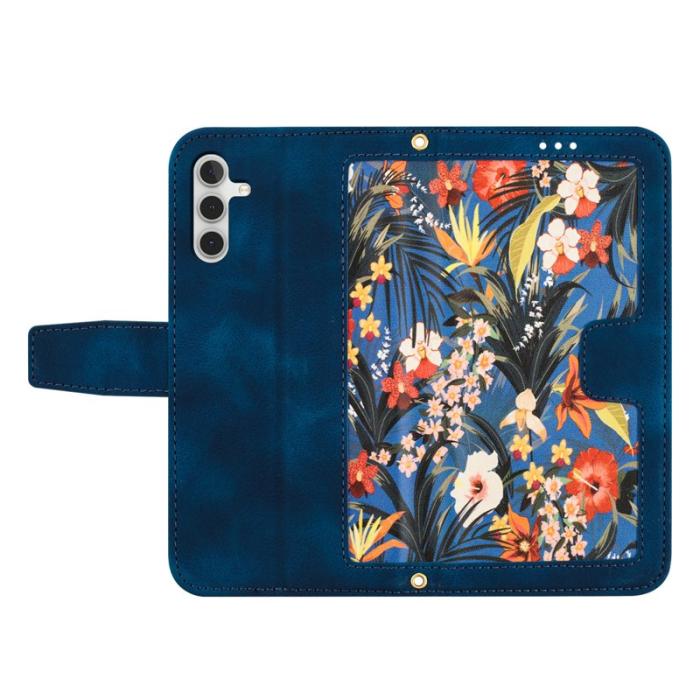 OEM - Mobilskal till Samsung Galaxy S26 Plus PU Läder Blommönster - Blå