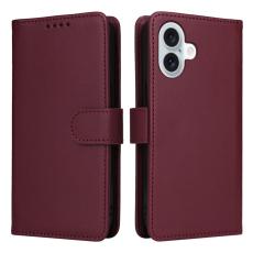 BETOPNICE - BETOPNICE iPhone 16 Plus Pl&aring;nboksfodral - Avtagbart Konstl&auml;der - Vinr&ouml;d