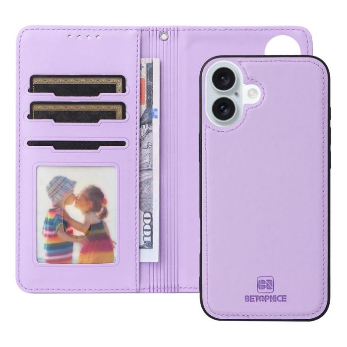 BETOPNICE - BETOPNICE iPhone 16 Plus Plånboksfodral - Avtagbart Konstläder - Lila
