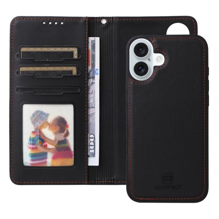 BETOPNICE - BETOPNICE iPhone 16 Plus Plånboksfodral - Avtagbart Konstläder - Svart