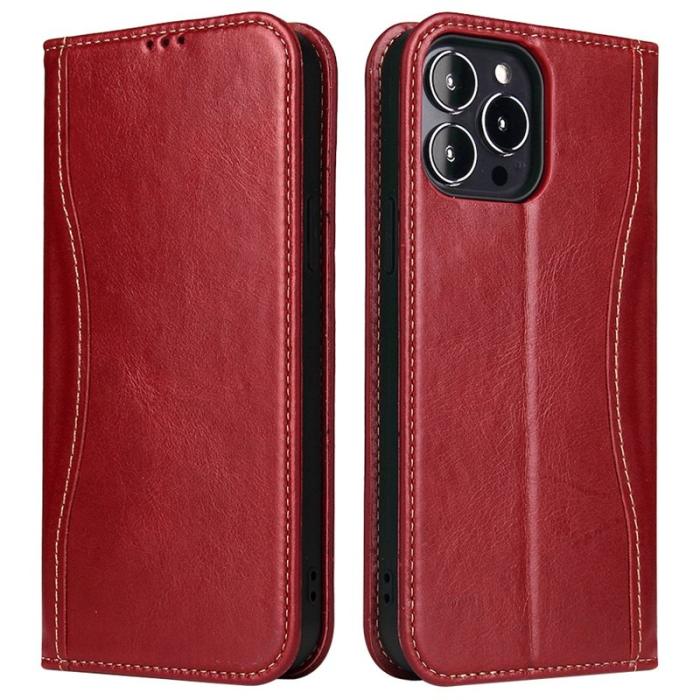 FIERRE SHANN - FIERRE SHANN iPhone 14 Pro Max Plånboksfodral Äkta läder - Röd