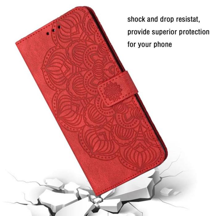 OEM - iPhone 14 Pro Plånboksfodral Mandala Flower - Röd