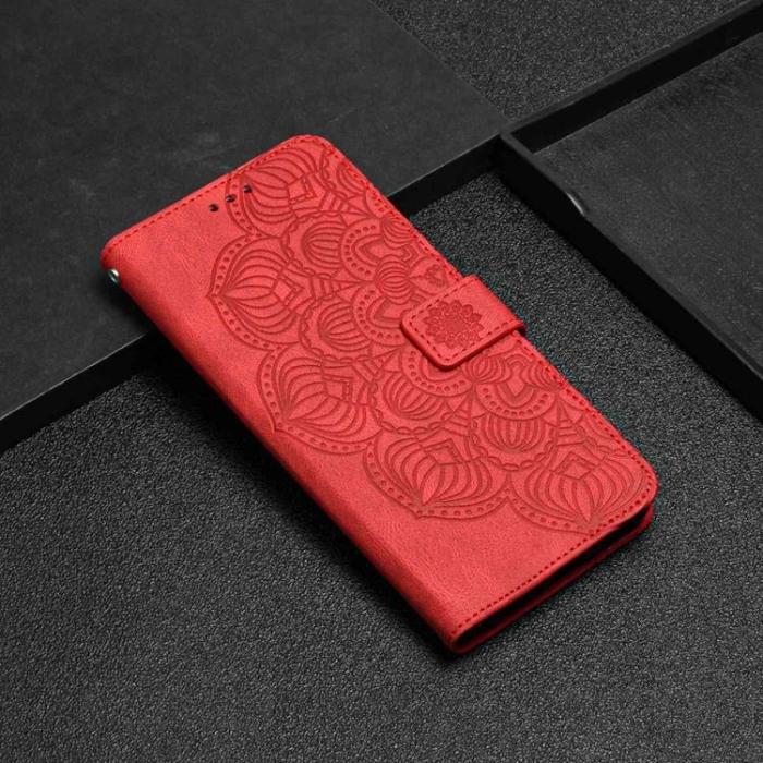 OEM - iPhone 14 Pro Plånboksfodral Mandala Flower - Röd
