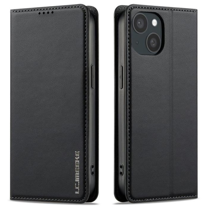 LC.imeeke - LC.IMEEKE L1 Series iPhone 15 Plånboksfodral Konstläder - Svart
