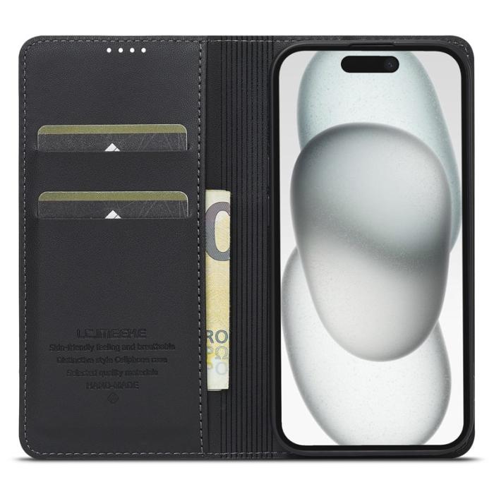 LC.imeeke - LC.IMEEKE L1 Series iPhone 15 Plånboksfodral Konstläder - Svart